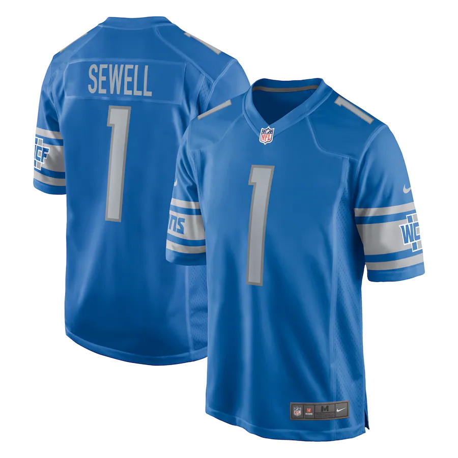Custom Mens Detroit Lions 1 Penei Sewell Nike Blue 2021 NFL Draft First Round Pick Game Jersey